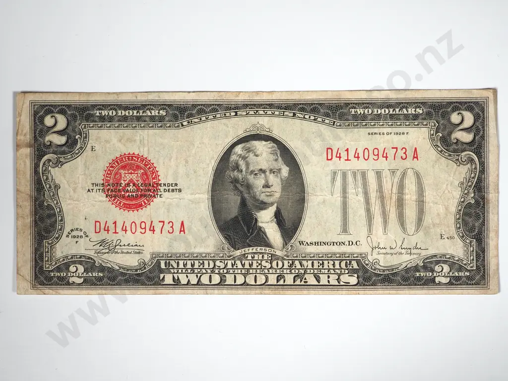 1928 Series F United States Red Seal Two Dollar Note  Image 1++