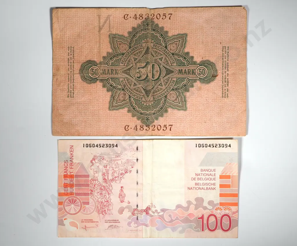Two Banknotes - Germany 50 Mark & Belgium 100 Franc Image 1++