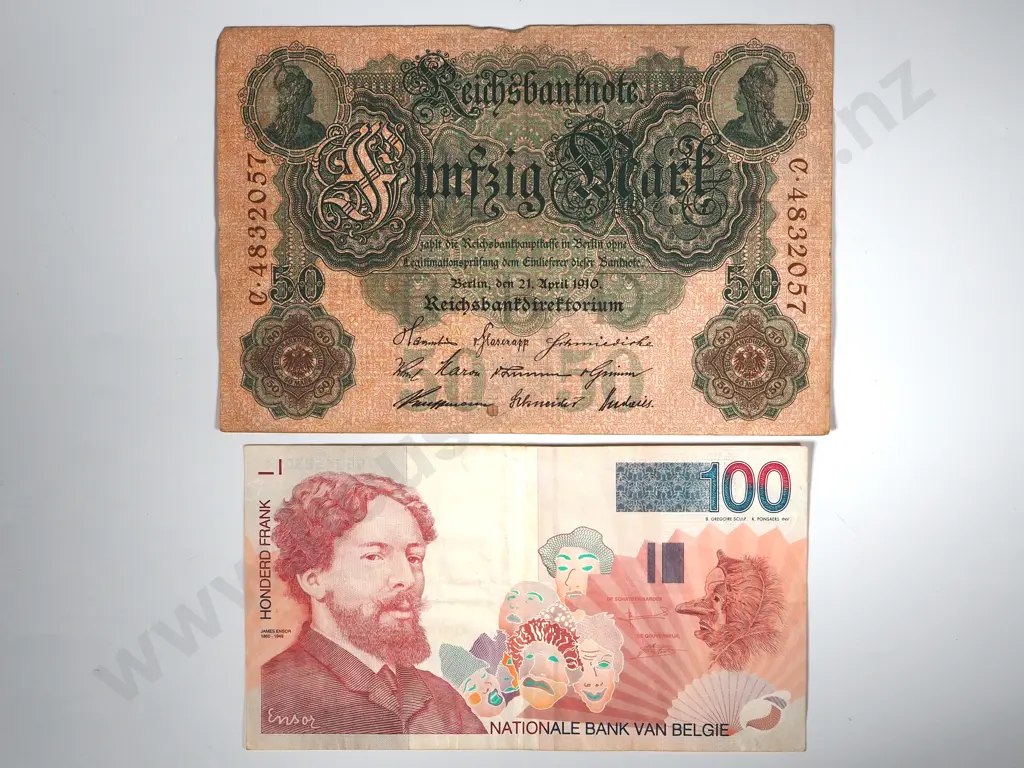 Two Banknotes - Germany 50 Mark & Belgium 100 Franc Image 1++