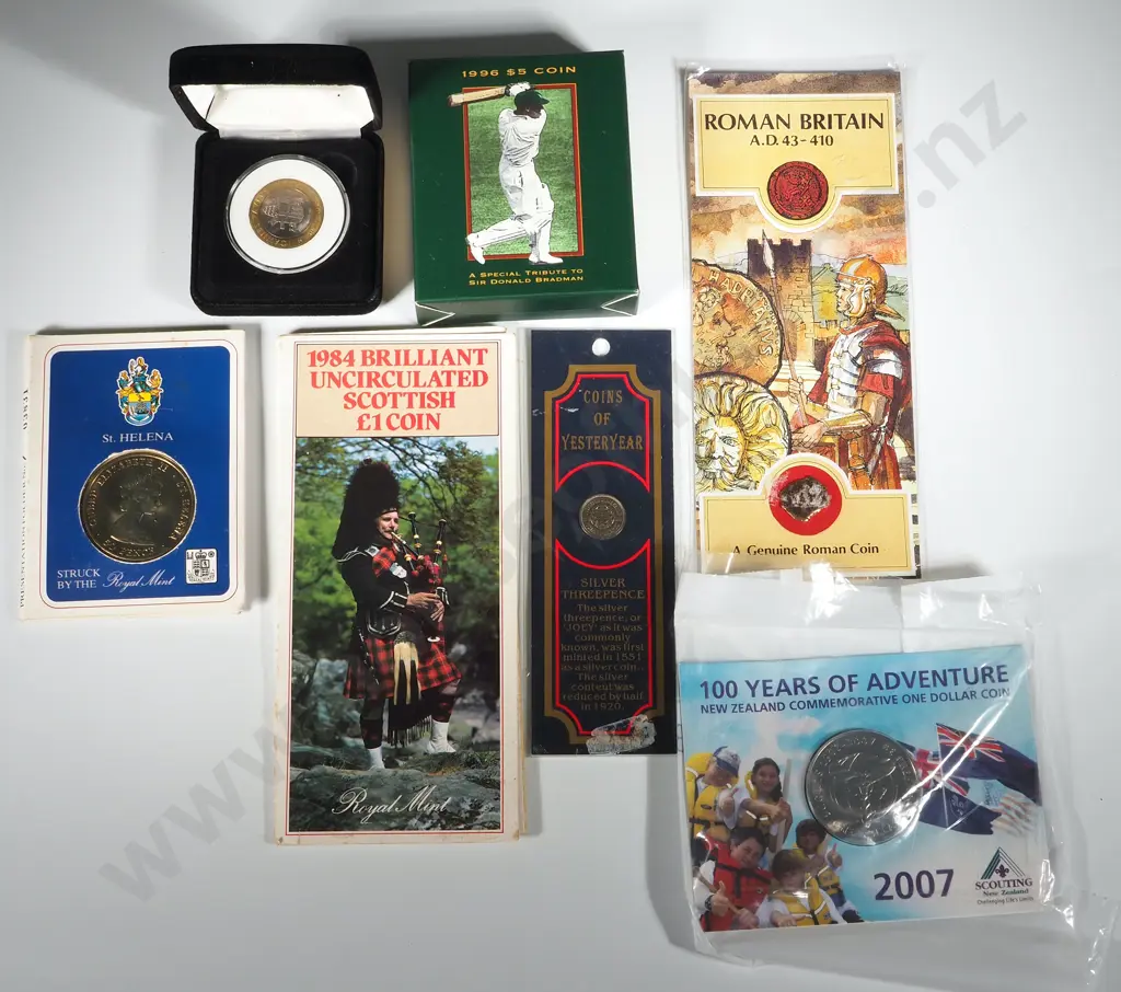 Assorted Lot of Coin Presentation Pieces incl Roman Coin / Papal Coin & $5 Bradman Coin & Image 1++