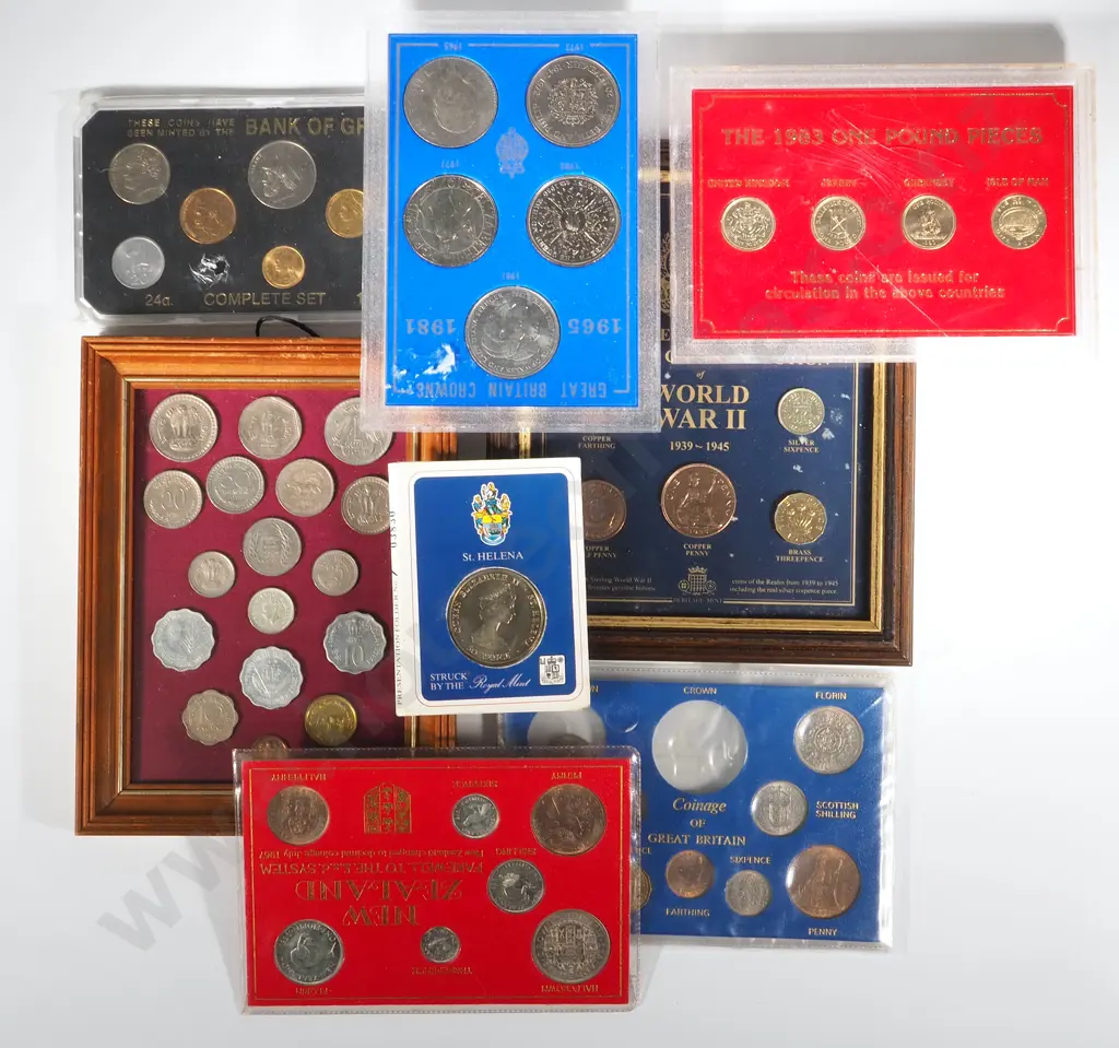 Assorted Lot of Coin Sets incl Two Framed Presentation Coins of WW2 Image 1++