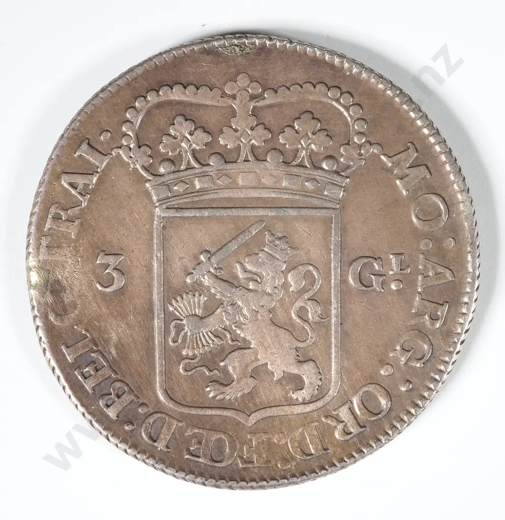 1763 Netherlands 3 Gulden Silver Coin Image 1++