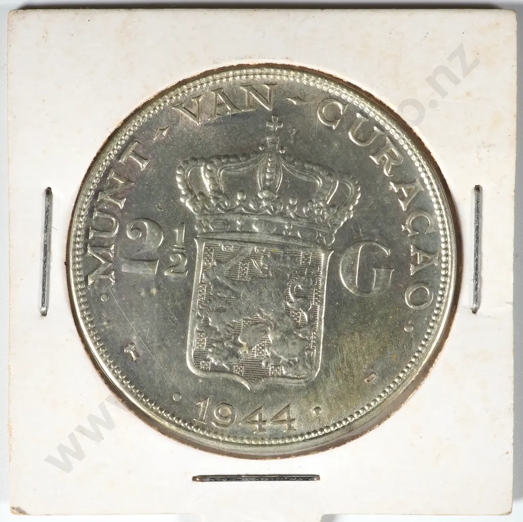 1944 Netherlands 2 1/2 Gulden Silver Coin Image 1++