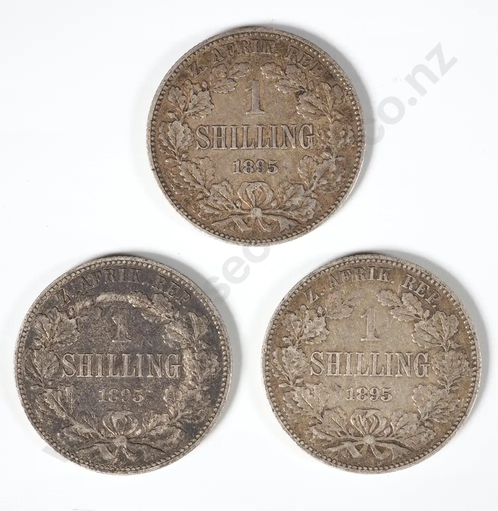 Three 1895 South Africa One Shilling Coins Image 1++