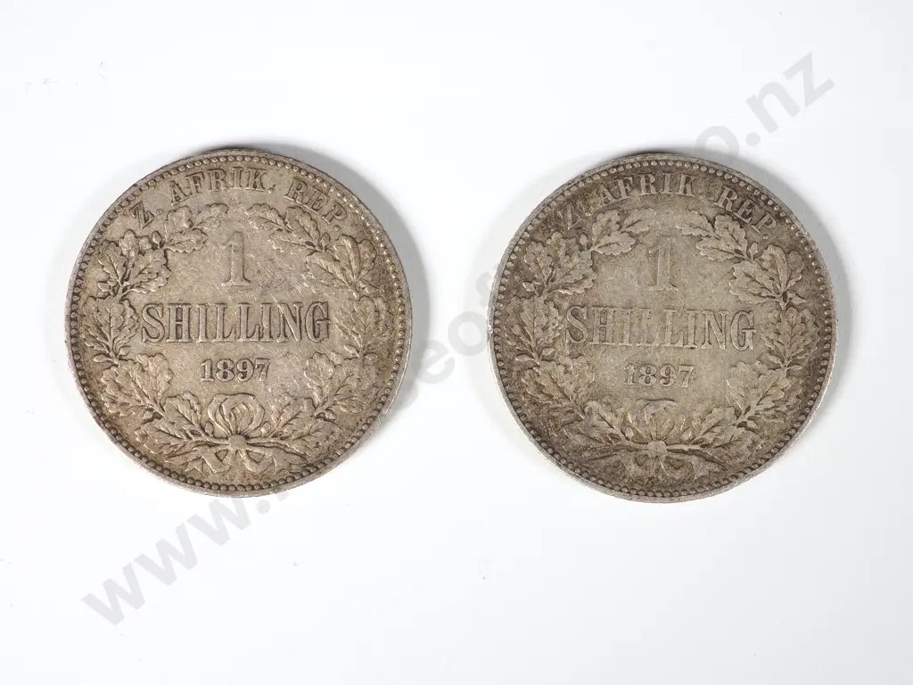 Two 1897 South Africa One Shilling Coins Image 1++