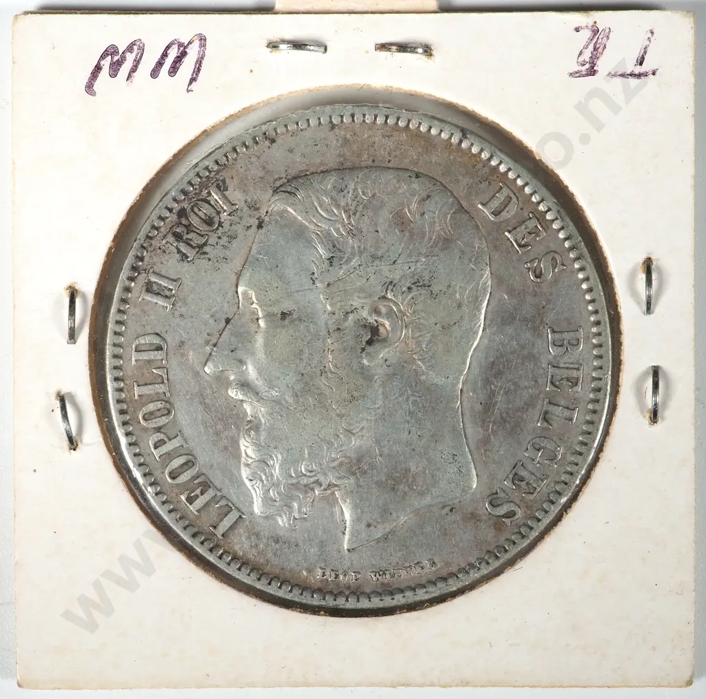 1870 Belgium Five Franc Silver Coin Image 1++