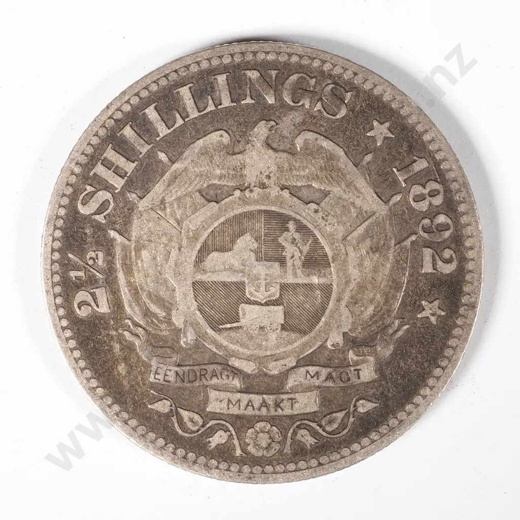 1892 South Africa 2 1/2 Shilling Coin Image 1++