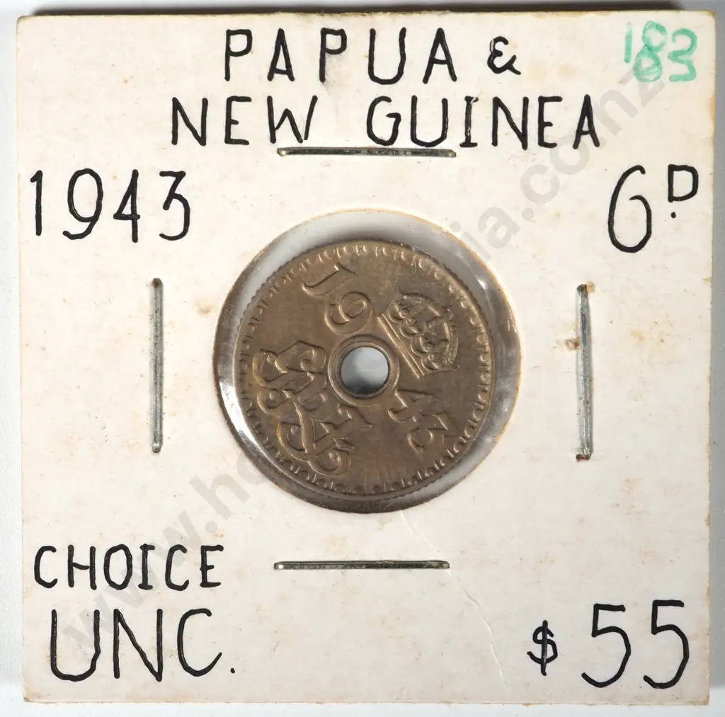 1943 Papua New Guinda 6 Shilling UNC Coin Image 1++