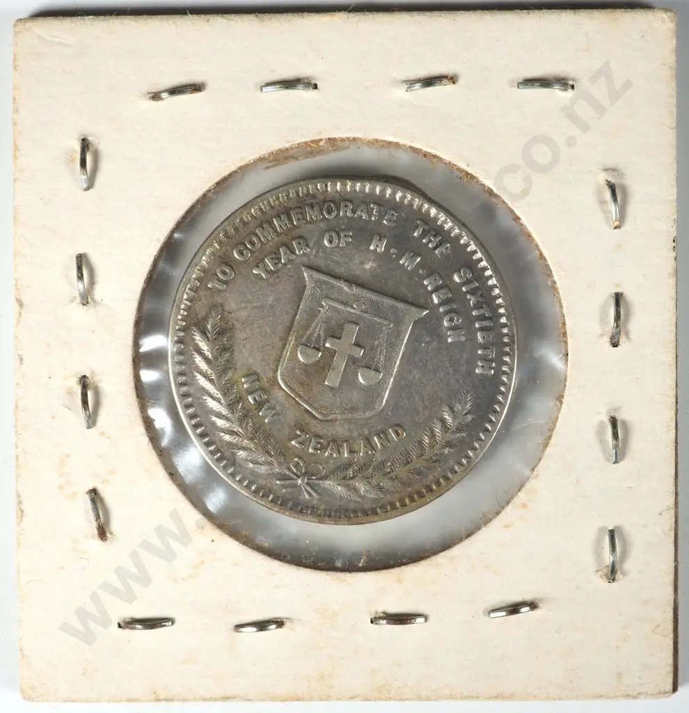 New Zealand 1837-1897 50 Commemorative The Sixtieth Year of Reign Silver Token - H Ross  Image 1++