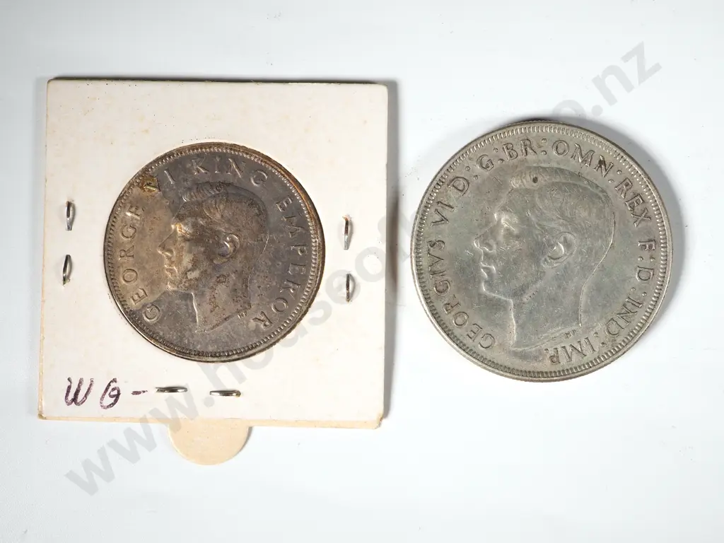 Two Commemorative Silver Coins: New Zealand 1940 Half Crown & UK 1937 Crown Image 1++