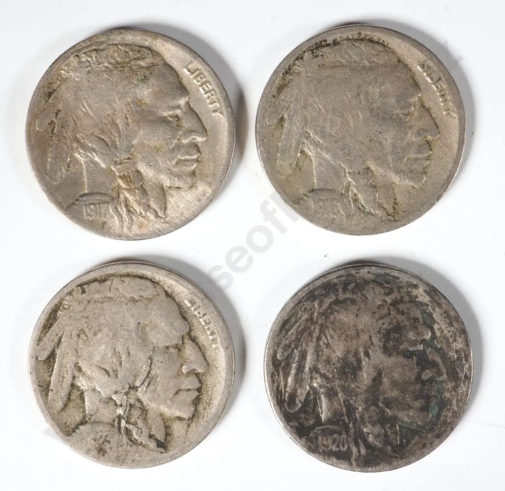 Four United States Indian Head Nickel: 1915 /1916 / 1917 /1920 Image 1++