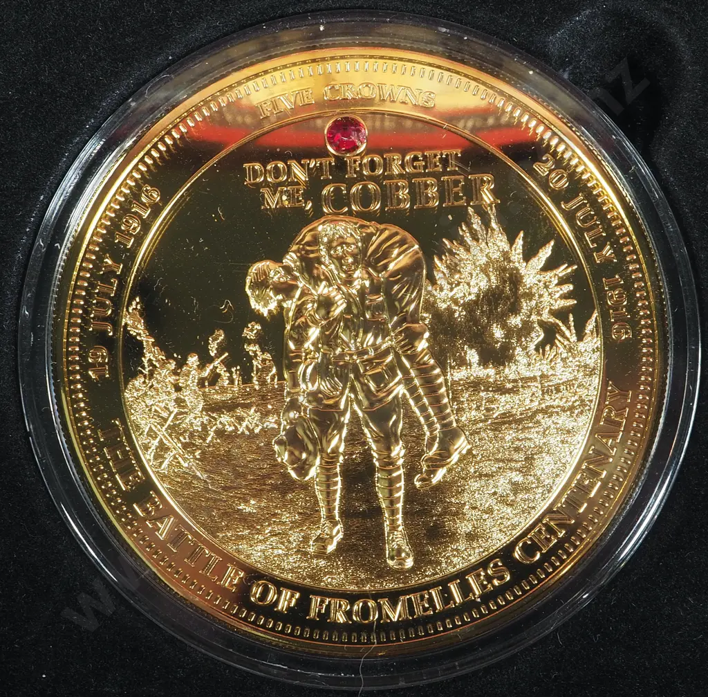 Oversized 5 Crown Battle of Fromelles United Kingdom Coin in Case Image 1++