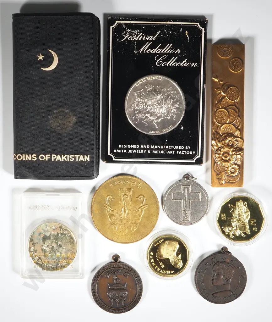 Assorted Lot of Oriental Coins Some cased Some Uncased - And Nice Japanese Bar Image 1++