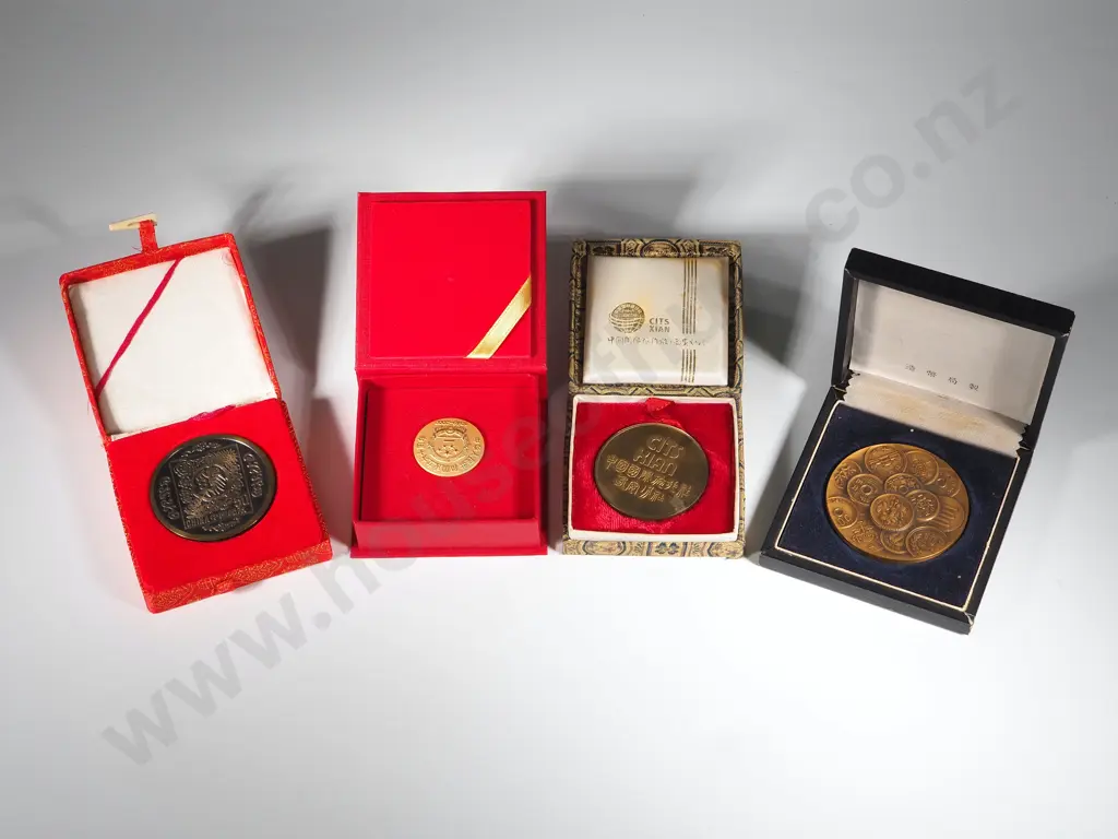 Assorted Lot of Four Oriental Cased Coins & Medallions Image 1++