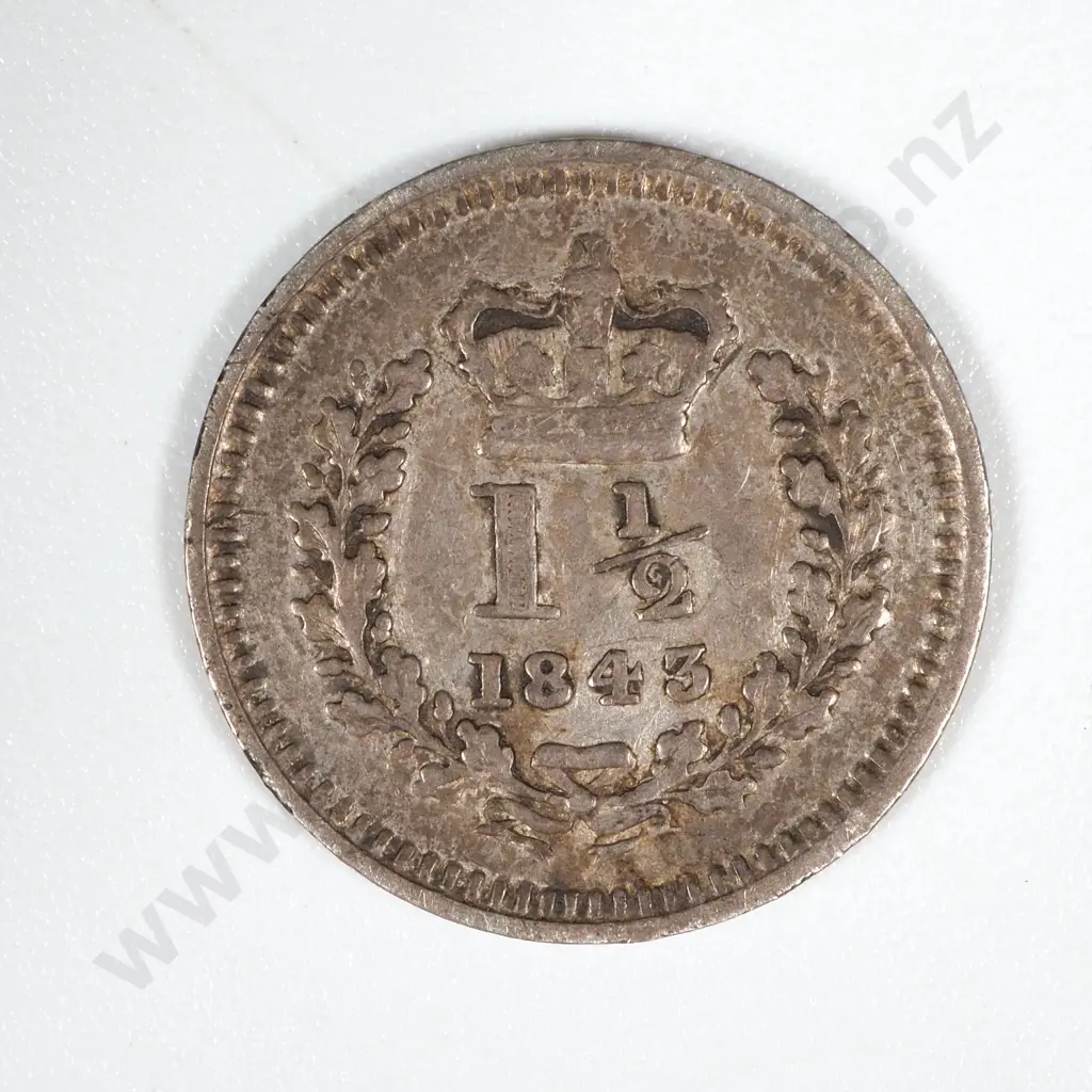 1843 United Kingdom Silver One & Half Penny  Image 1++