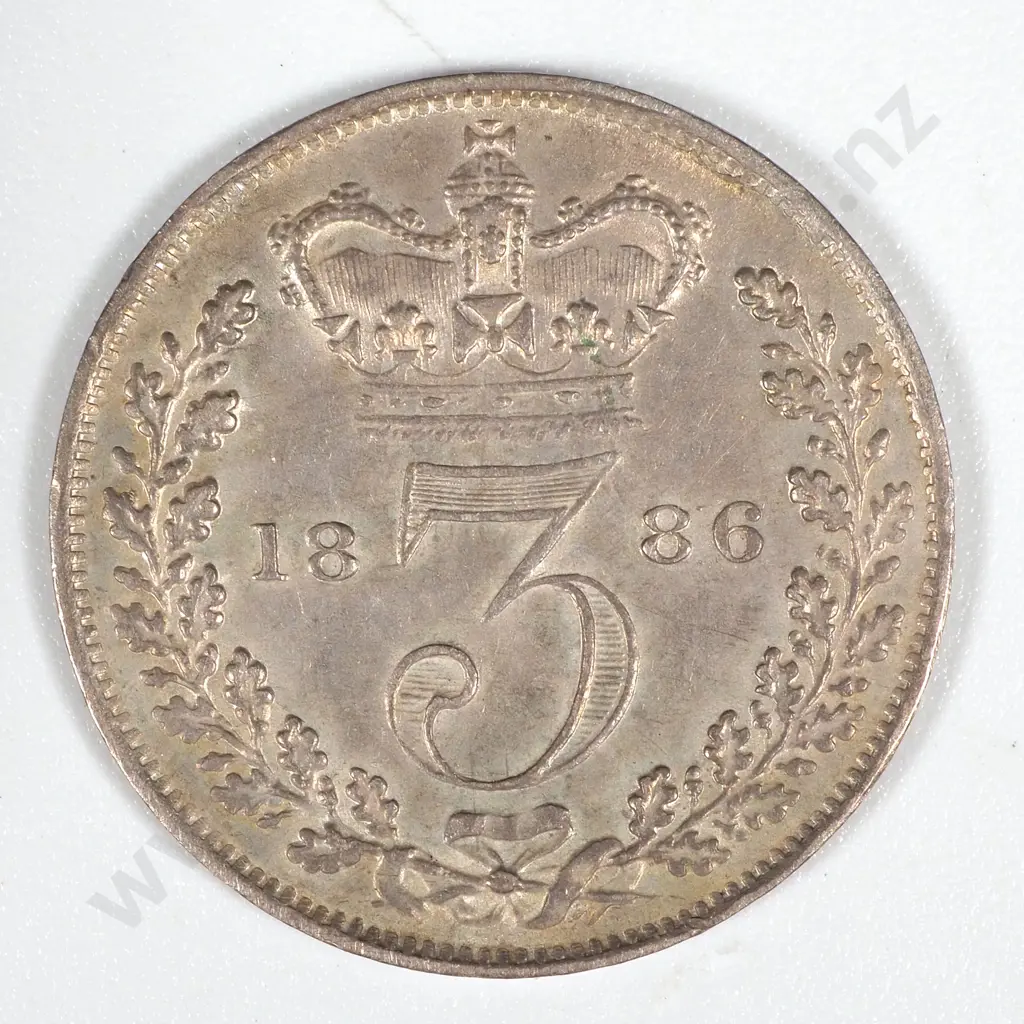 1886 United Kingdom Threepence - Victoria Younghead  Image 1++