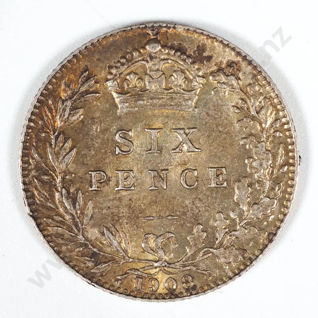 1908 United Kingdom Silver Sixpence  Image 1++