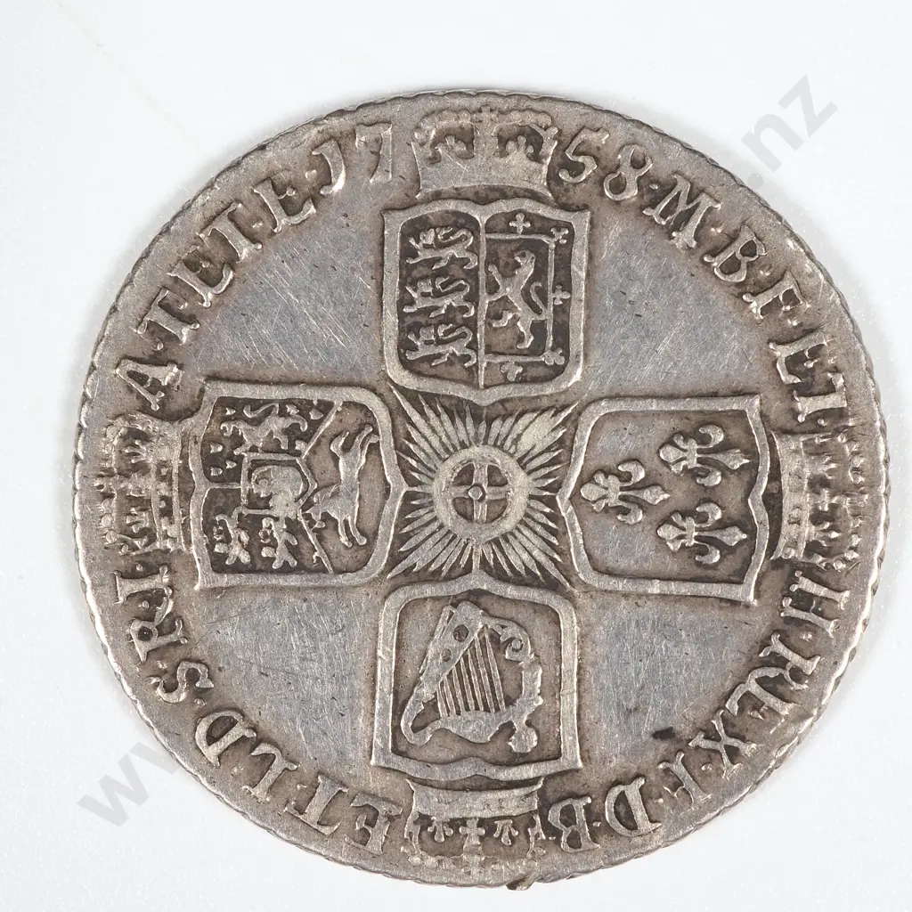 1758 United Kingdom Shilling - George II  Image 1++