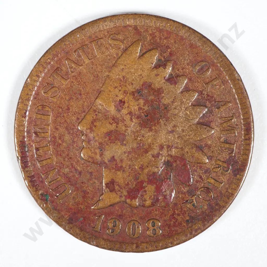 1908 S United States of America Indian Head Copper One Cent  Image 1++