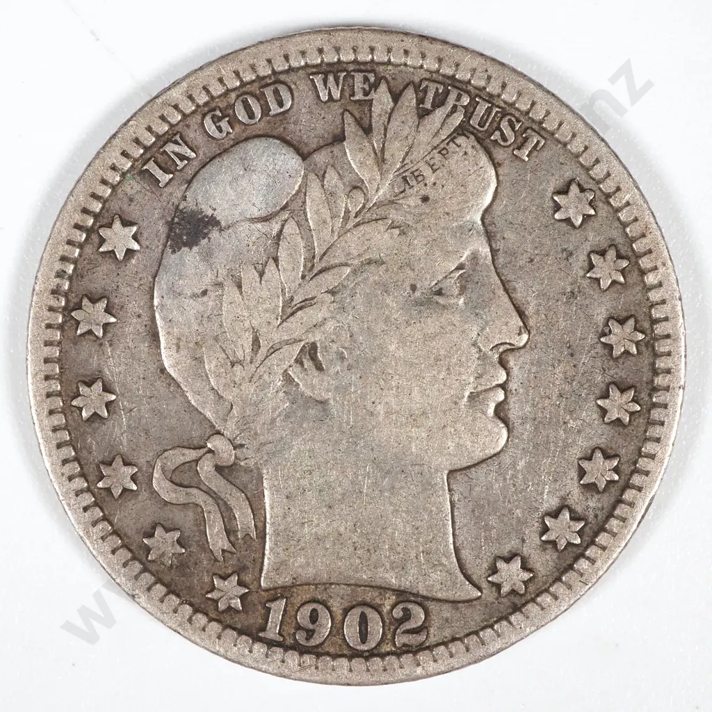 1902 S United States of America Quarter Dollar - VF w Spot CV 123 USD Image 1++
