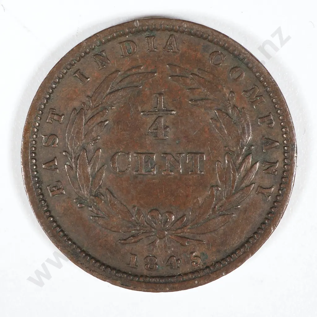 1845 Straits Settlement Quartercent  Image 1++