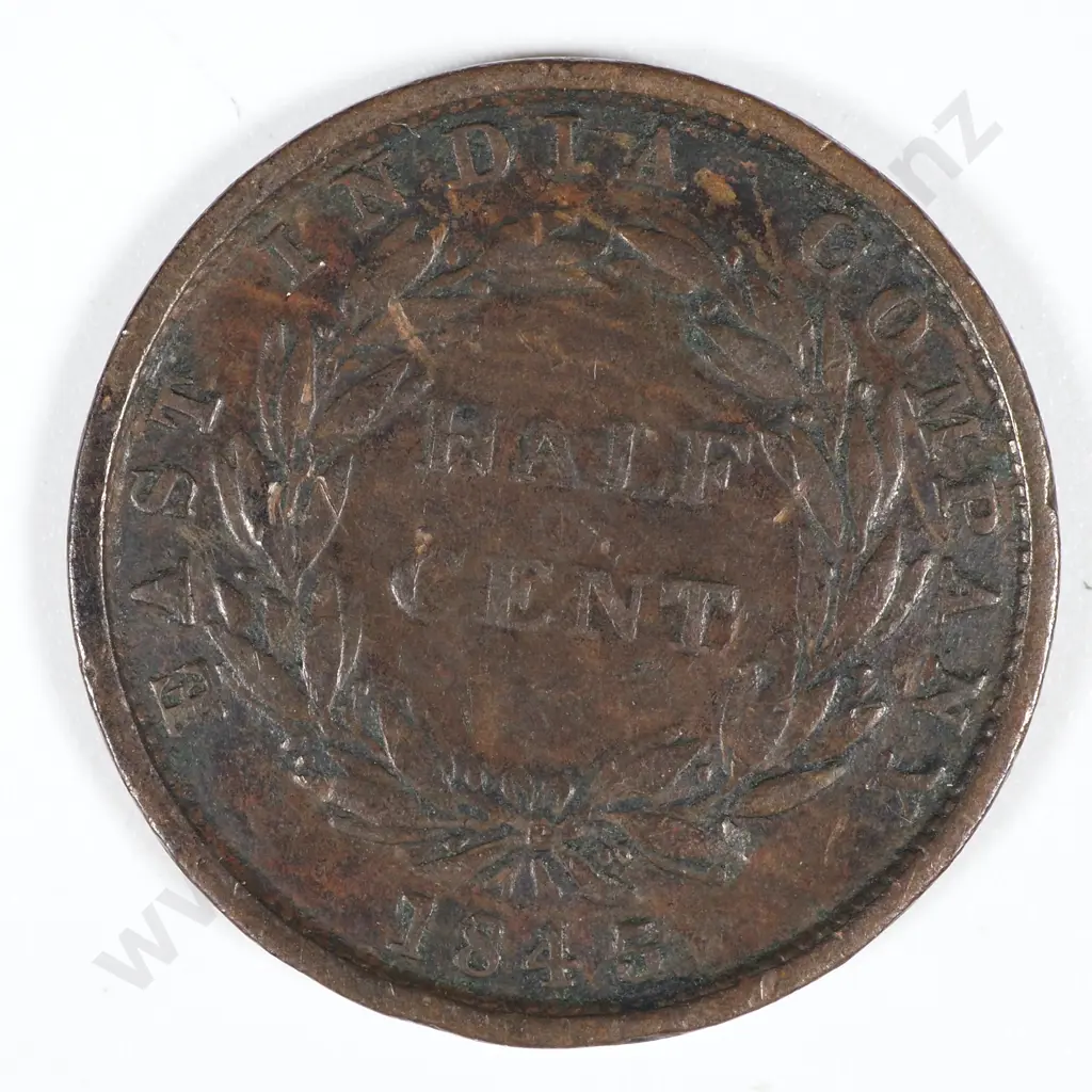 1845 Straits Settlement 1/2 Cent  Image 1++