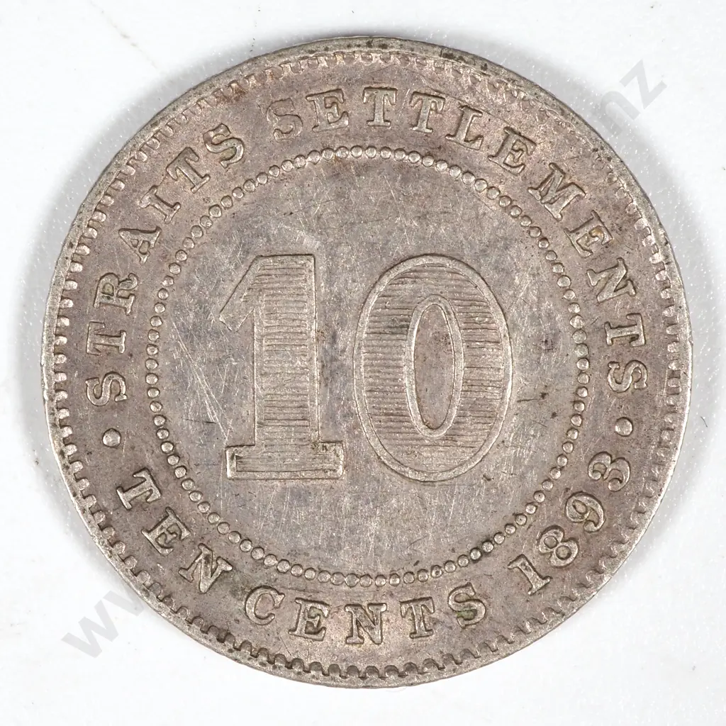 1893 Straits Settlement 10 Cent  Image 1++