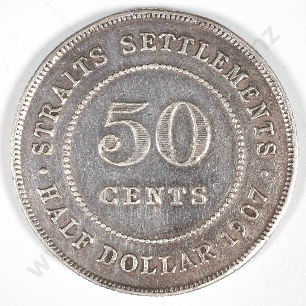 1907 Straits Settlement 50 Cent  Image 1++