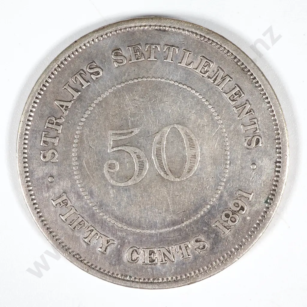 1891 Straits Settlement 50 Cent  Image 1++