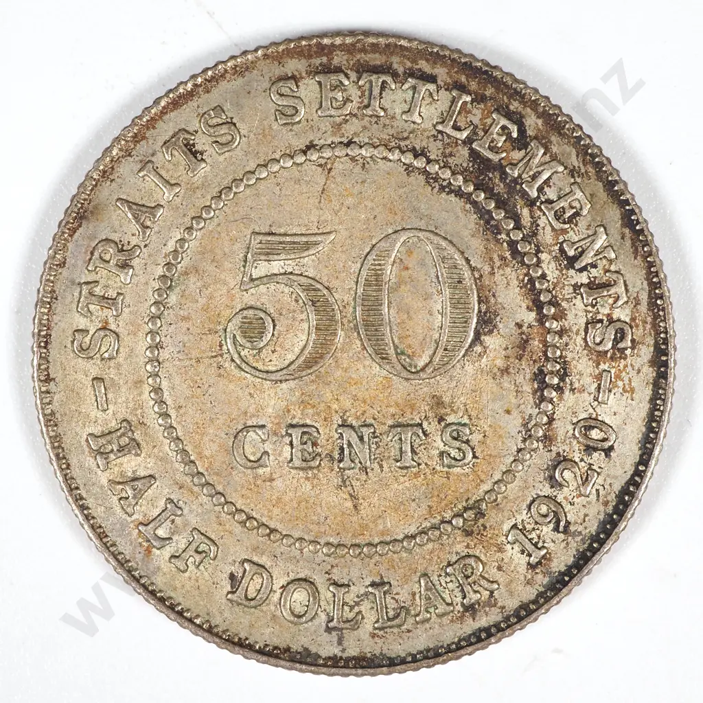 1920 Straits Settlements 50 Cents - EF Image 1++