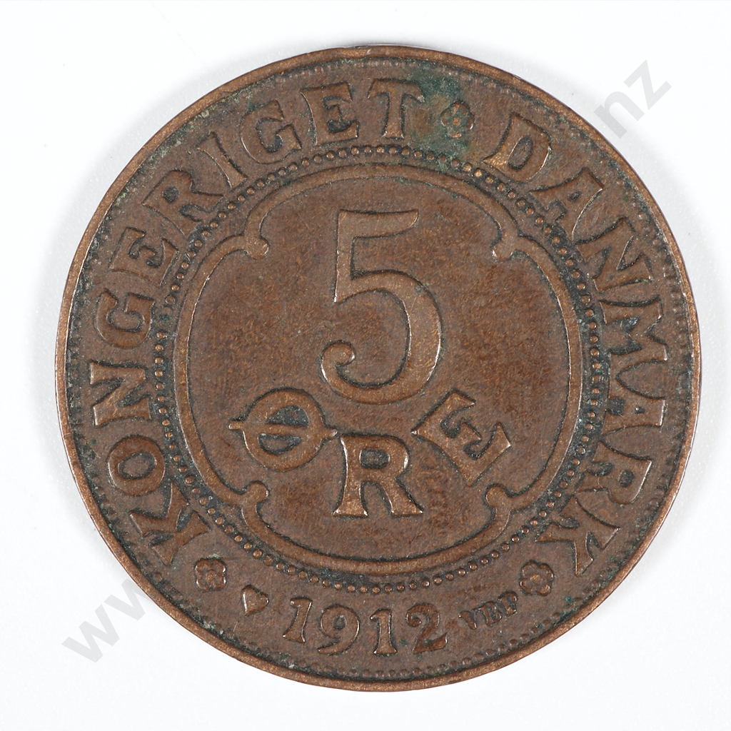 1912 Denmark Five Ore - VF  Image 1++