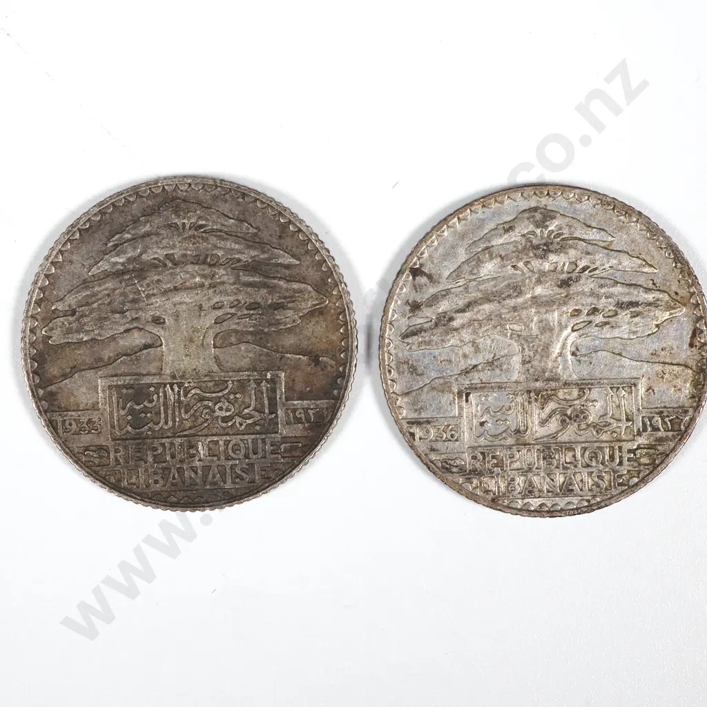 1933 & 1936 Lebanon 25 Piastres - Both VF  Image 1++