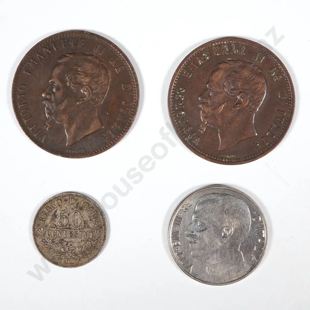 Italy - 1866 M & 1866 OM 10 Centesimi / 1863 M BN & 1920 50 Centesimi - First 3 VF - Last EF Image 1++