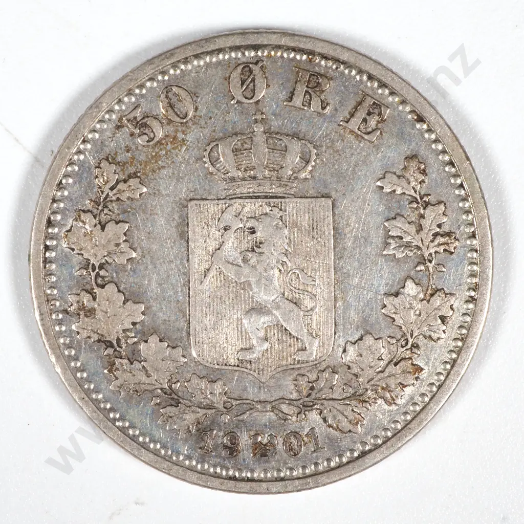1901 Norway Silver 50 Ore Image 1++