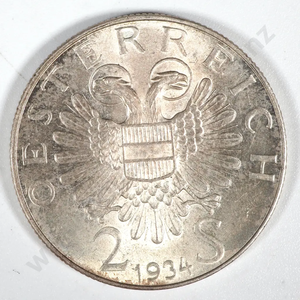 1934 Austria Silver 2 Schilling - Dollfuss Commemorative  Image 1++