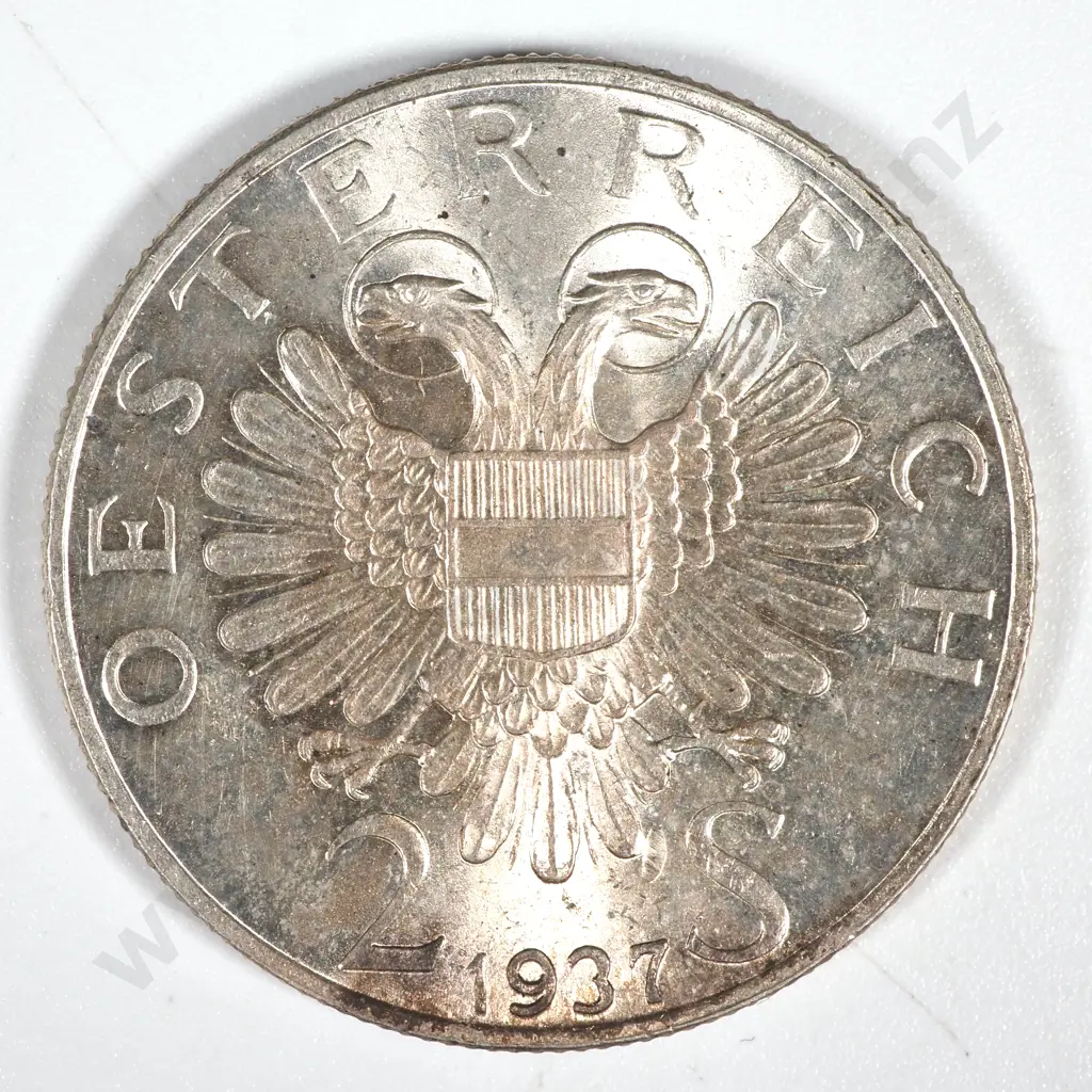 1937 Austria Silver 2 Schilling - Bi-Centenary of St Charles Church  Image 1++