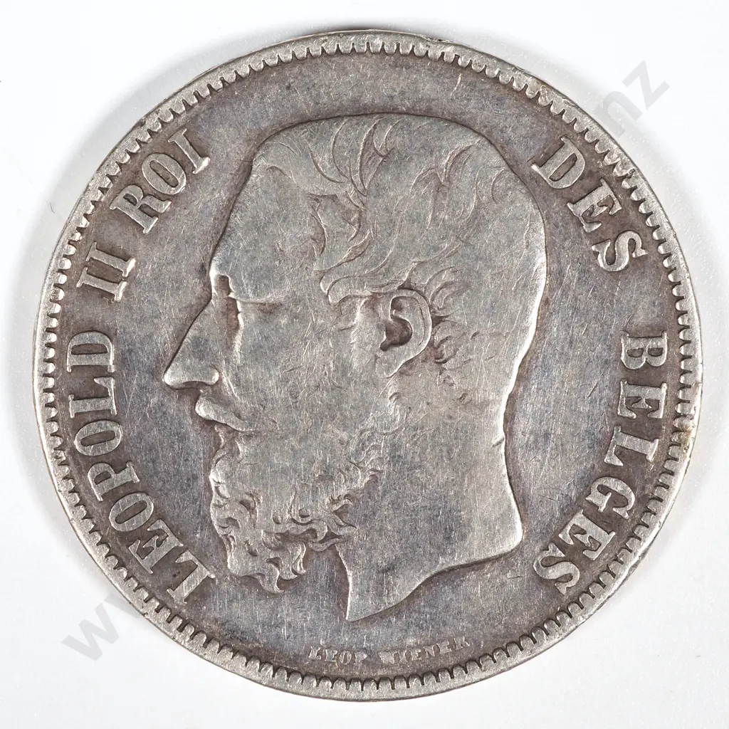 1873 Belgium Five Francs - F Image 1++