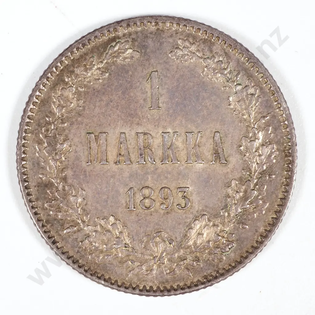 1893 Finland Silver 1 Markka - Russian Period w Nice tone  Image 1++