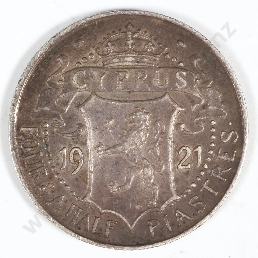 1921 Cyprus Four & A Half Piastres  Image 1++