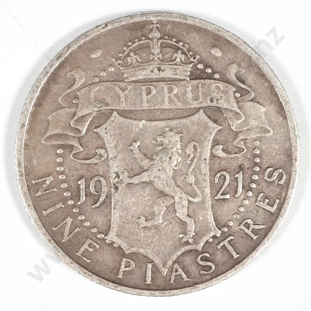 1921 Cyprus Nine Piastres  Image 1++