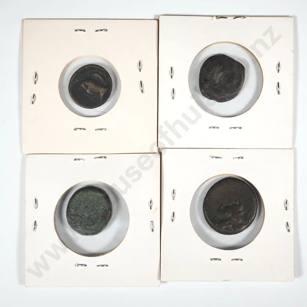 Four Ancient Greece Coins in Cardboard Holder w Notations  Image 1++