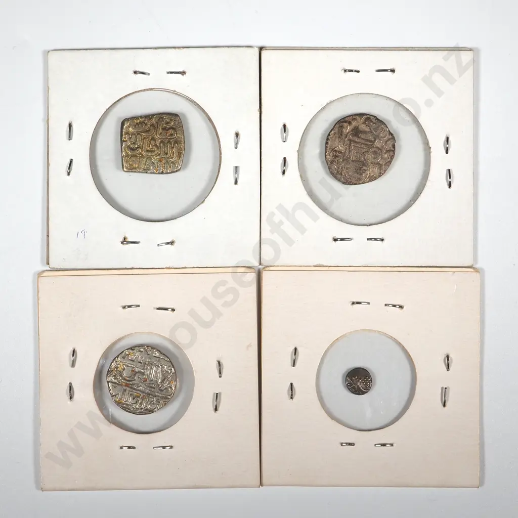 4 Antique Silver Copper Coins in Cardboard Holders w Notations Image 1++