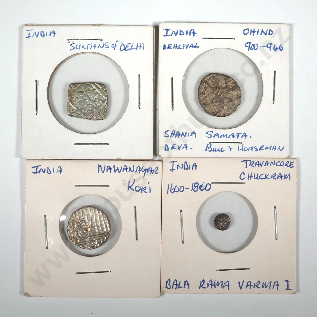 4 Antique Silver Copper Coins in Cardboard Holders w Notations Image 1++