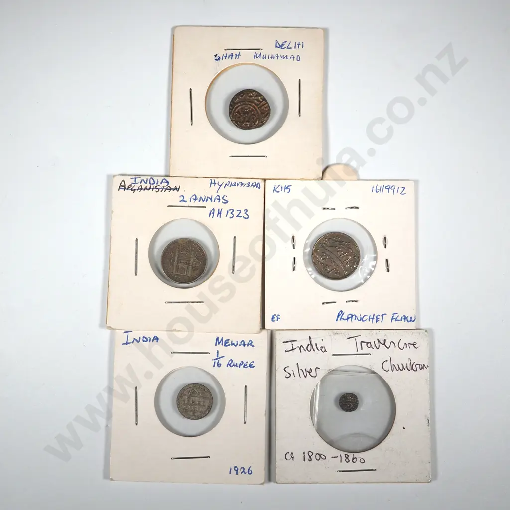 4 Antique Silver Copper Coins in Cardboard Holders w Notations Image 1++