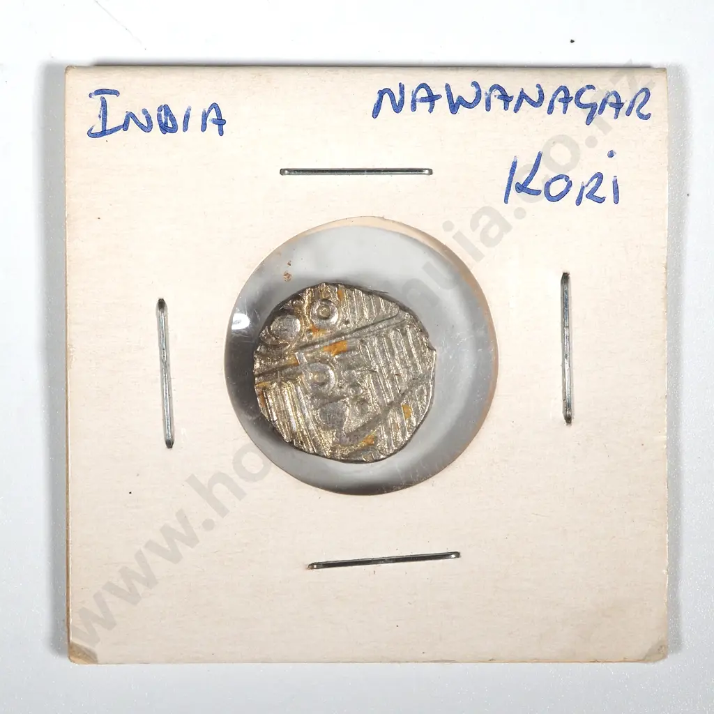 Antique India Nawanagar Kori Silver Coin in Cardboard Holder Image 1++