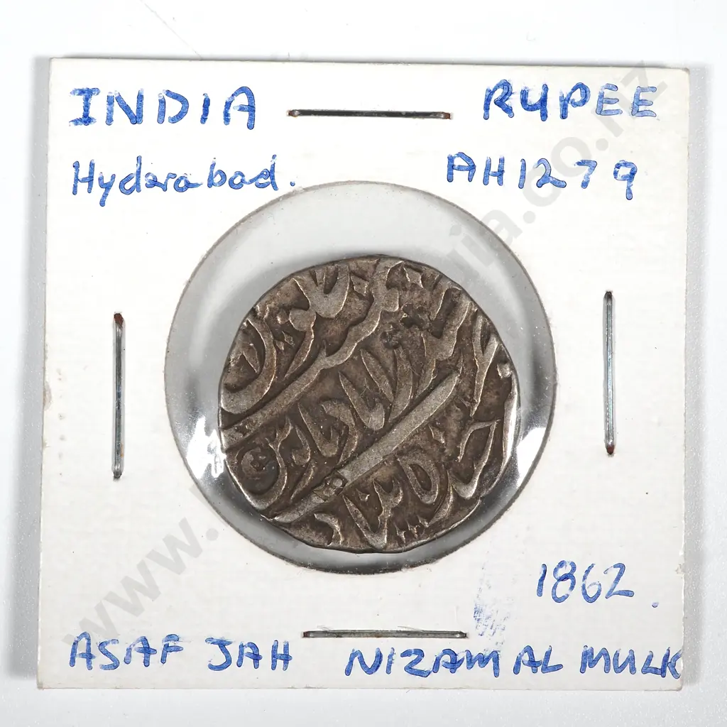 1862 India Hydrabad Rupee Nizam Al Mulk - in Cardboard Holder Image 1++