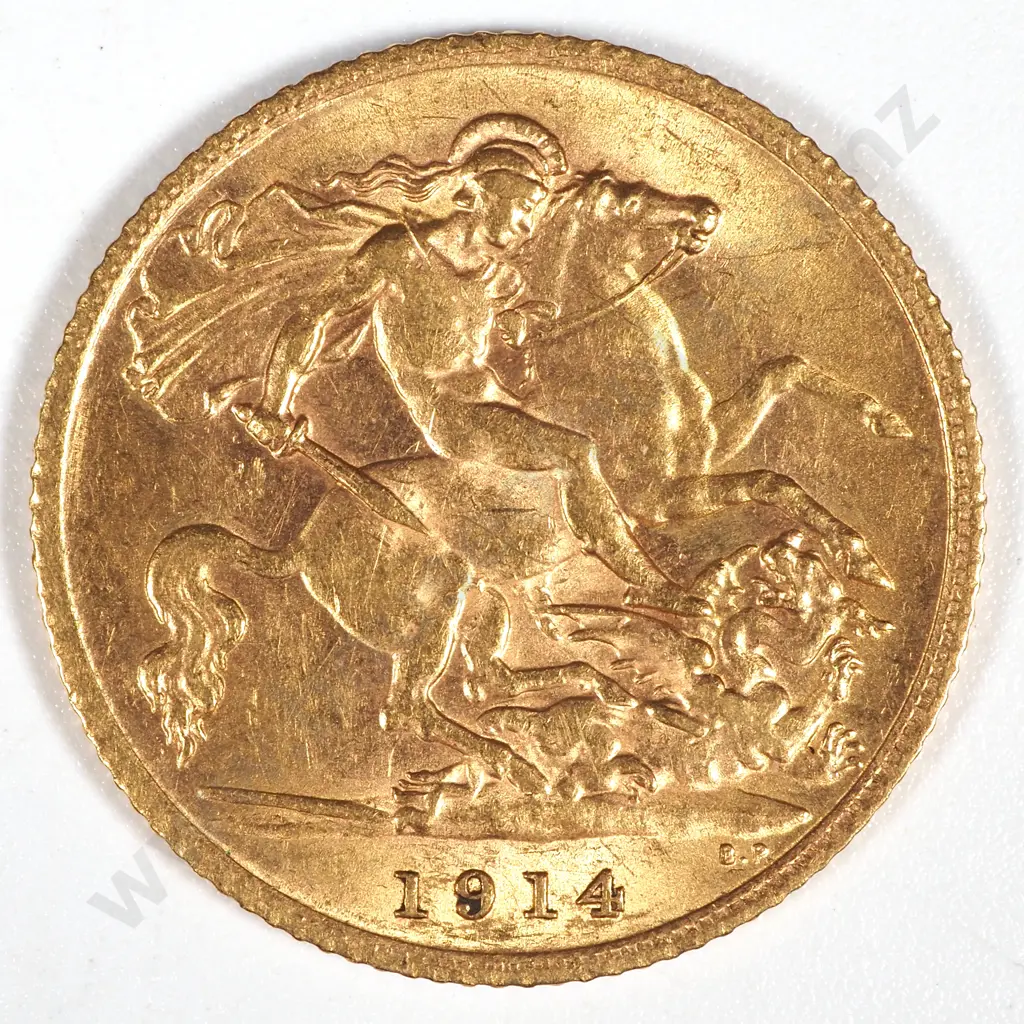 1914 United Kingdom Half Sovereign, EF Image 1++