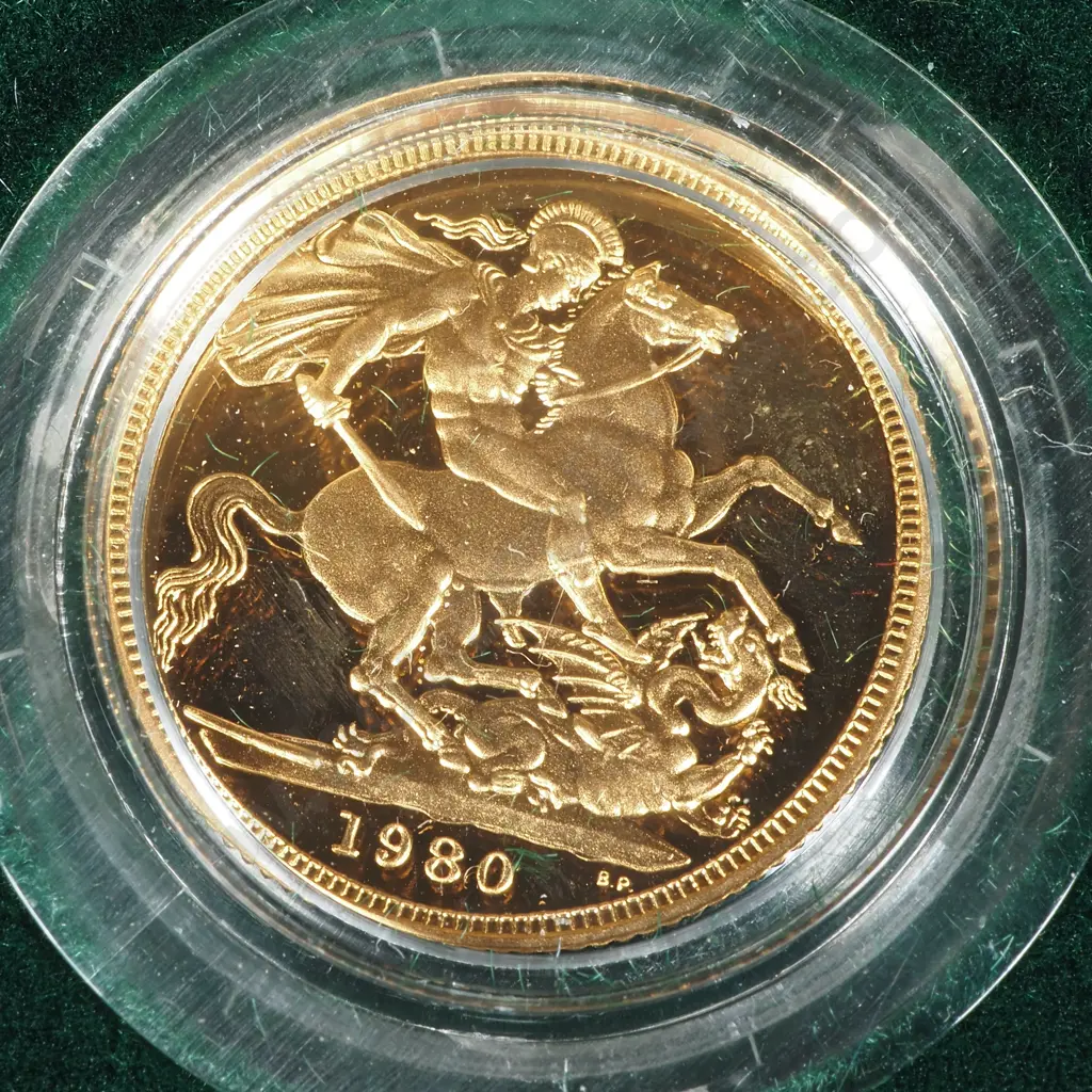 1980 United Kingdom Cased Proof Sovereign  Image 1++