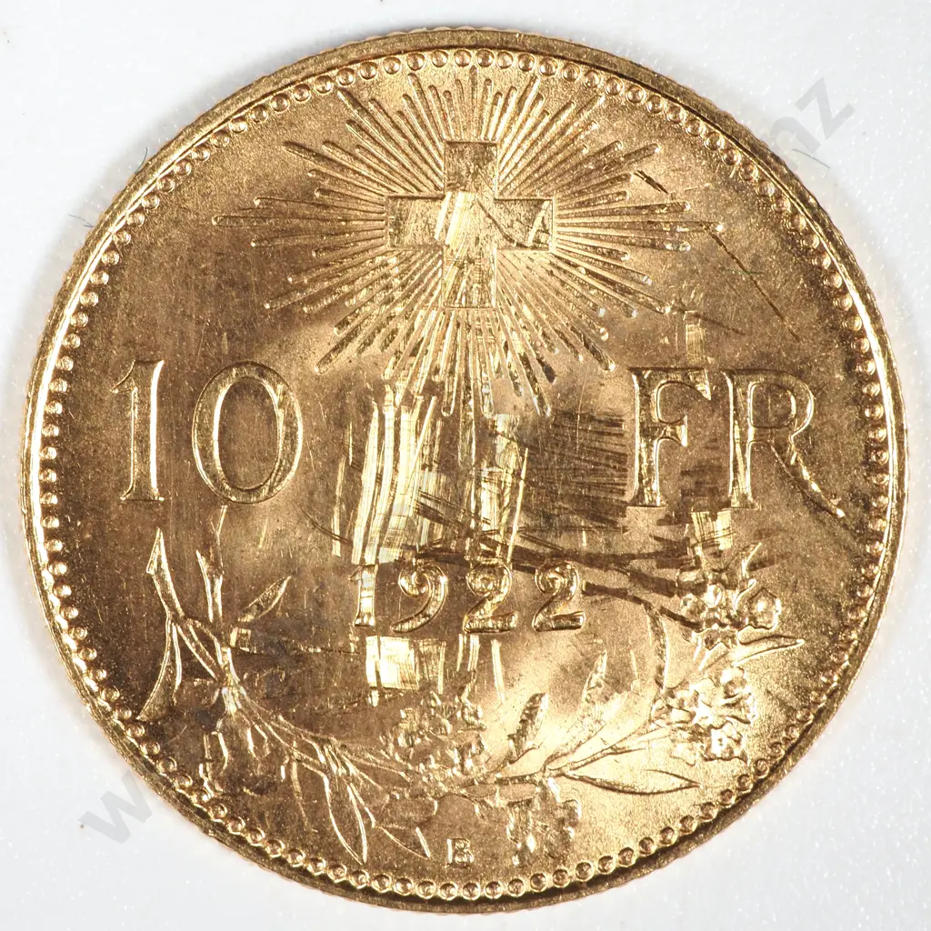 1922 Switzerland 10 Franc Gold Coin Image 1++