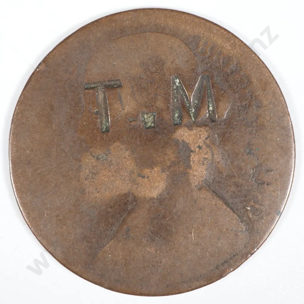 1862 United Kingdom Penny - Over-stamped "T.M" on both sides  Image 1++